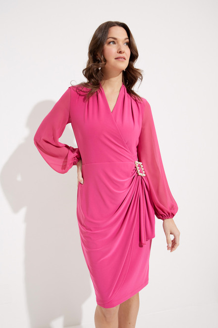 Brooch Detail Wrap Dress Style 231733. Hibiscus. 4