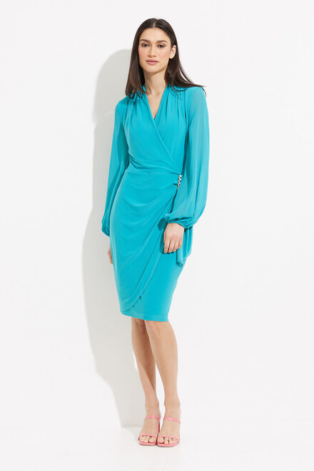 Brooch Detail Wrap Dress Style 231733. Ocean Blue. 5