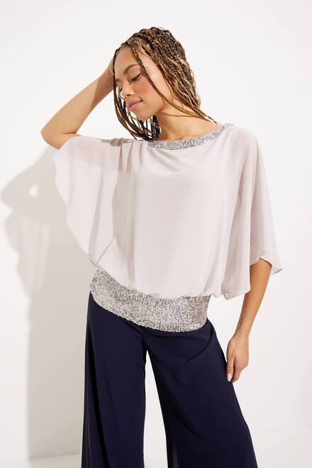 Mixed Media Short Sleeve Top Style 231738. Mother Of Pearl/silver. 3