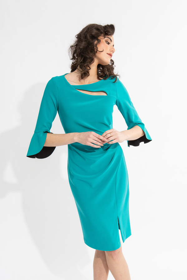 Bell Sleeve Sheath Dress Style 231740. Ocean Blue/black