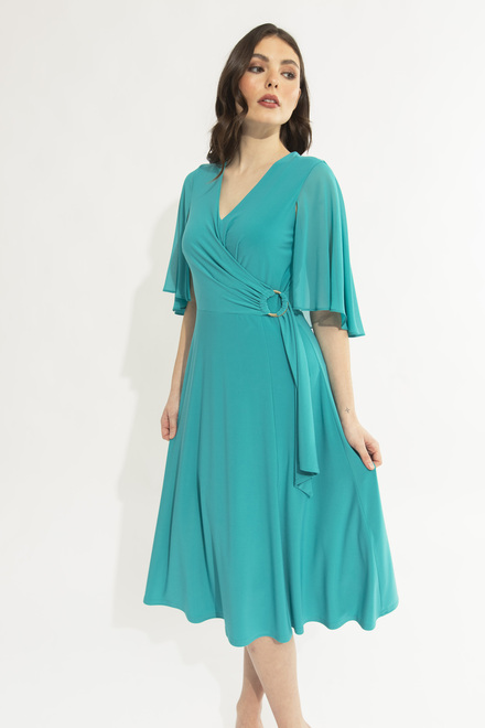 Dual Fabric Ruffled Dress Style 231757. Ocean Blue. 3