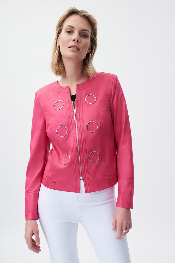 Zip Front Collarless Jacket Style 231910. Dazzle Pink