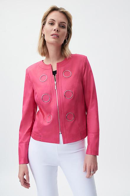 Zip Front Collarless Jacket Style 231910. Dazzle pink
