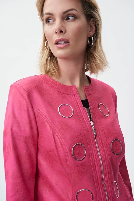 Zip Front Collarless Jacket Style 231910. Dazzle Pink. 2