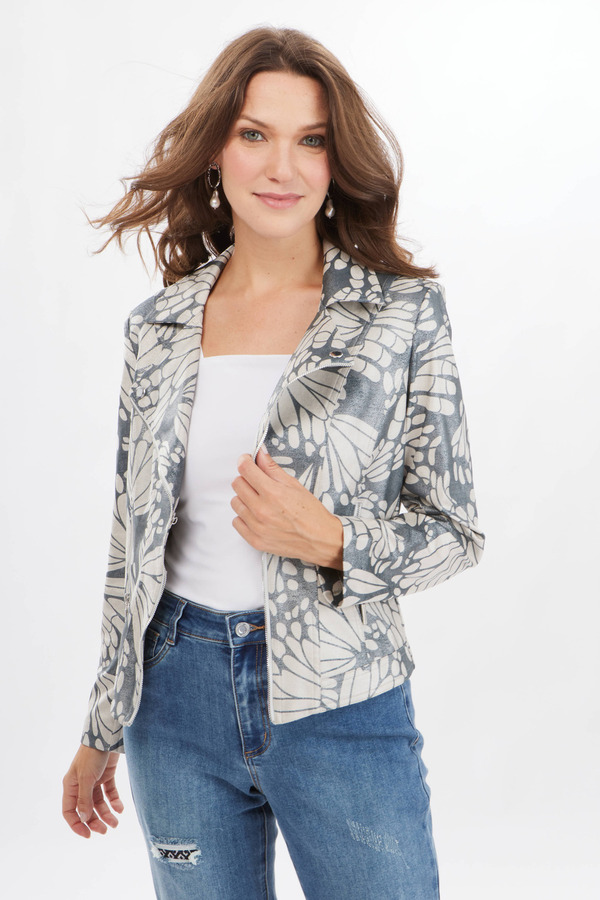 Printed Moto Jacket Style 231911. Champagne/silver