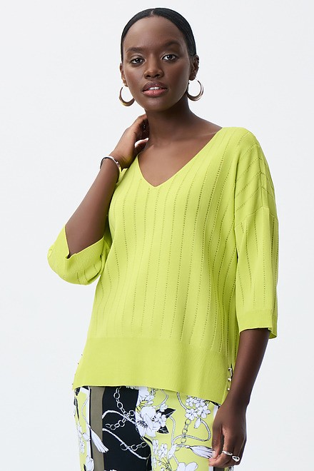 Knit V-Neck Top Style 231944. Exotic Lime. 2
