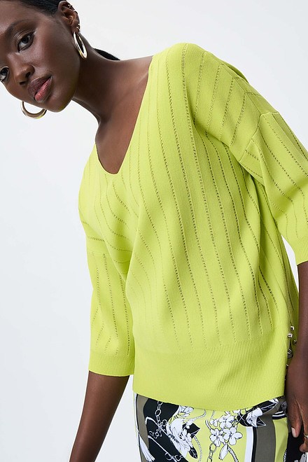 Knit V-Neck Top Style 231944. Exotic Lime. 3