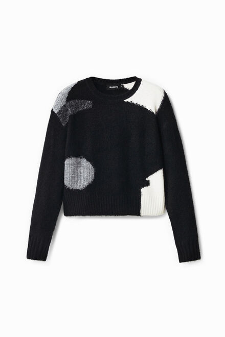 Mixed Knit Sweater Style 22WWJF14. Black