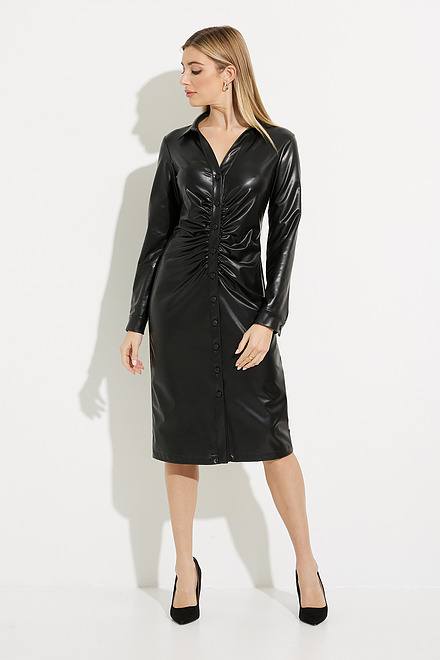 Joseph Ribkoff Faux Leather Shirt Dress Style 224097. Black. 5