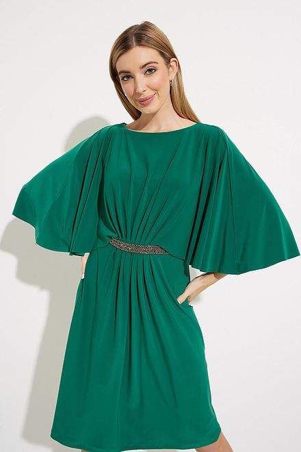 Joseph Ribkoff Flutter Sleeve Dress Style 224257. True Emerald. 3