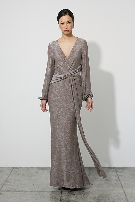 Joseph Ribkoff Gathered Gown Style 223711. Taupe. 5