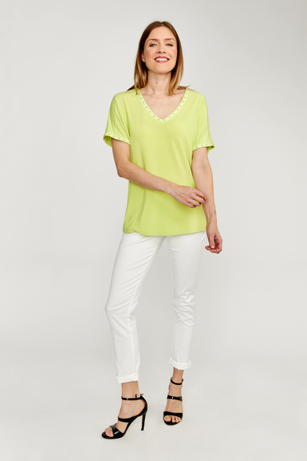 Stretch Waist V-Neck Top Style 232024. Exotic Lime. 4