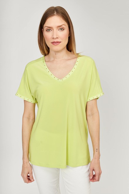 Stretch Waist V-Neck Top Style 232024. Exotic lime