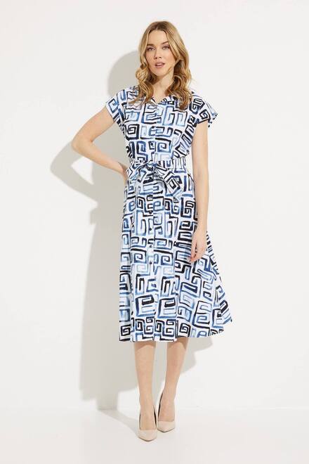 Geo Print Dress Style 232036. Blue/vanilla