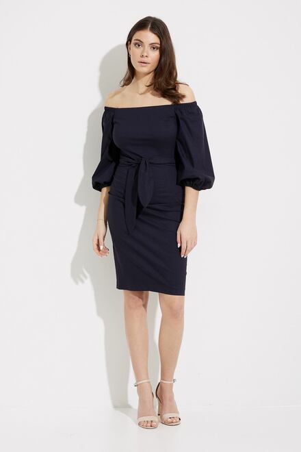 Cold Shoulder Belted Dress Style 232042. Midnight Blue. 2