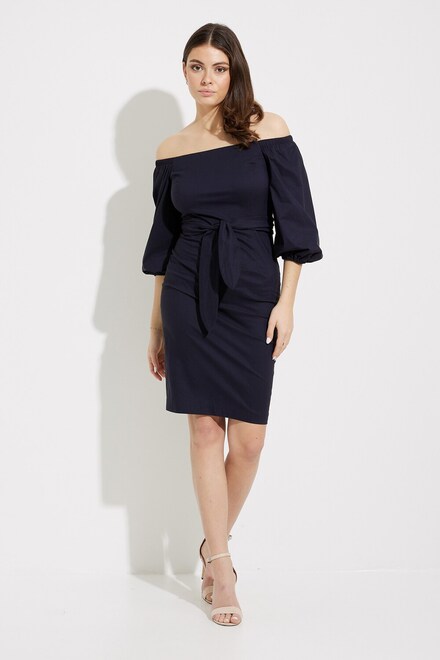 Cold Shoulder Belted Dress Style 232042. Midnight Blue. 5