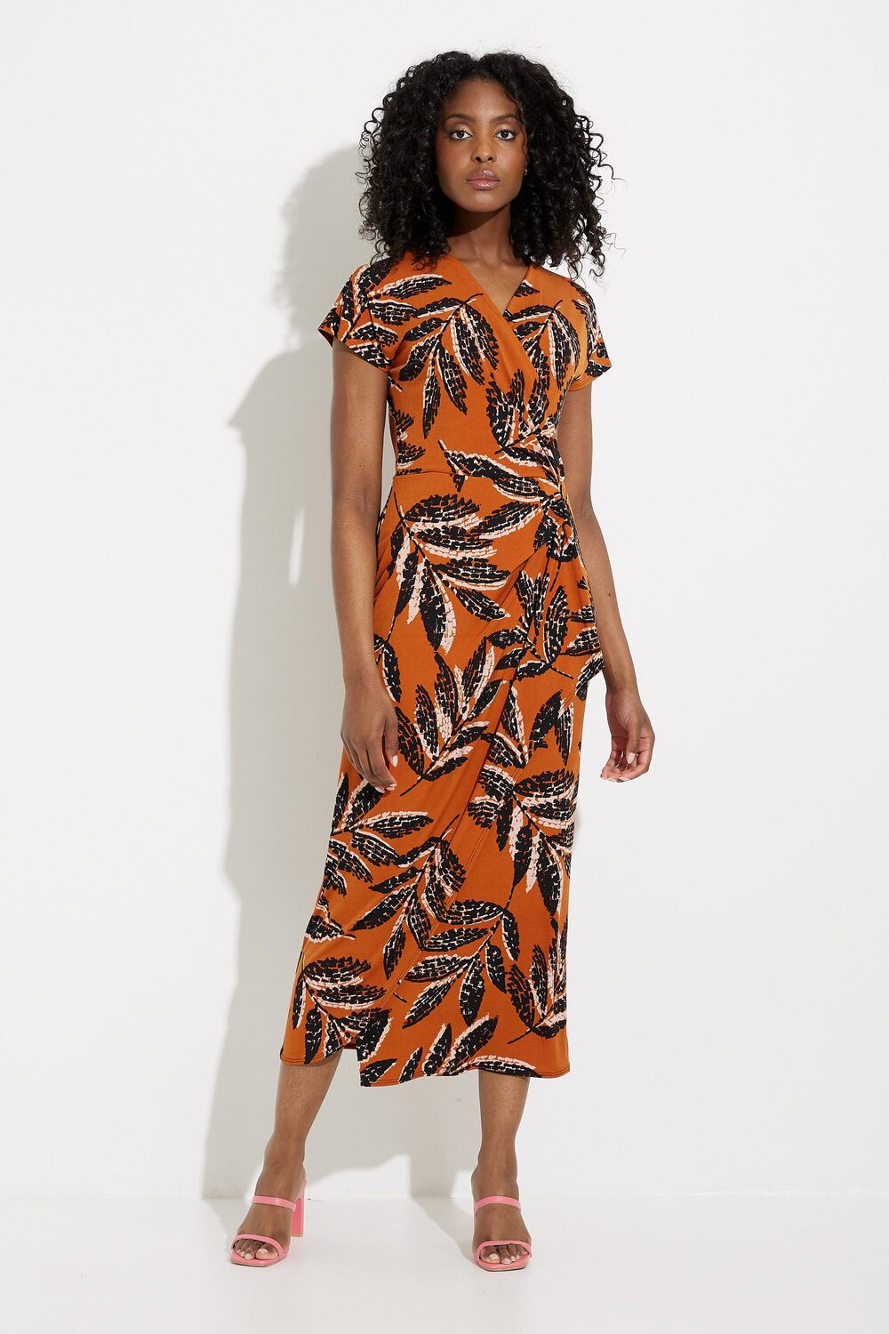 Printed Wrap Dress Style 232063. Rust/multi