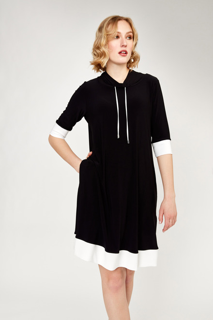 Hooded Sweater Dress Style 232093. Black/Vanilla