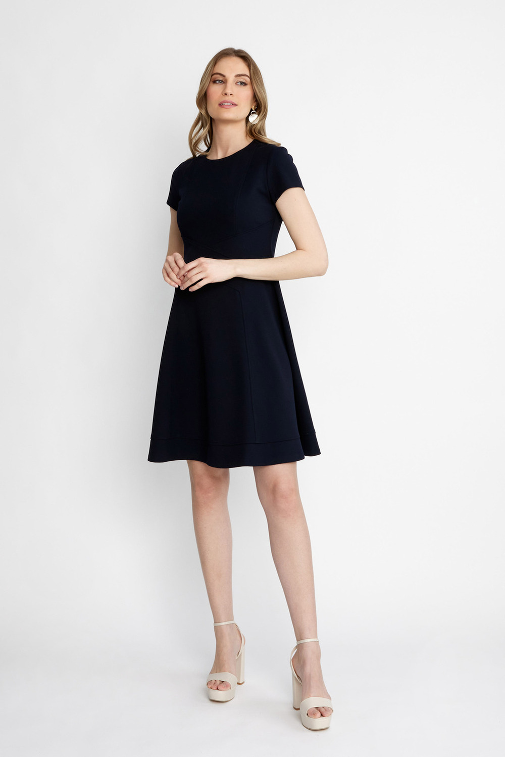 Short Sleeve Fit & Flare Dress Style 232106. Midnight Blue