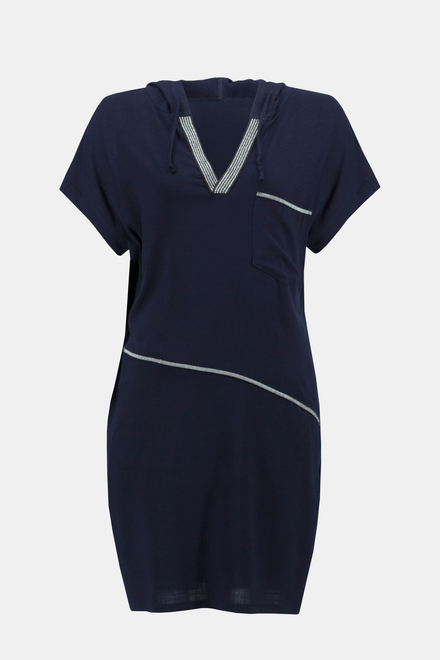 Hooded V-Neck Dress Style 232110. Midnight Blue. 6