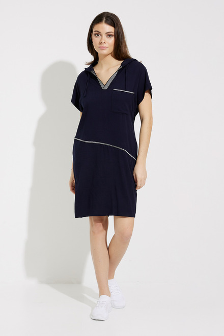 Hooded V-Neck Dress Style 232110. Midnight Blue. 5