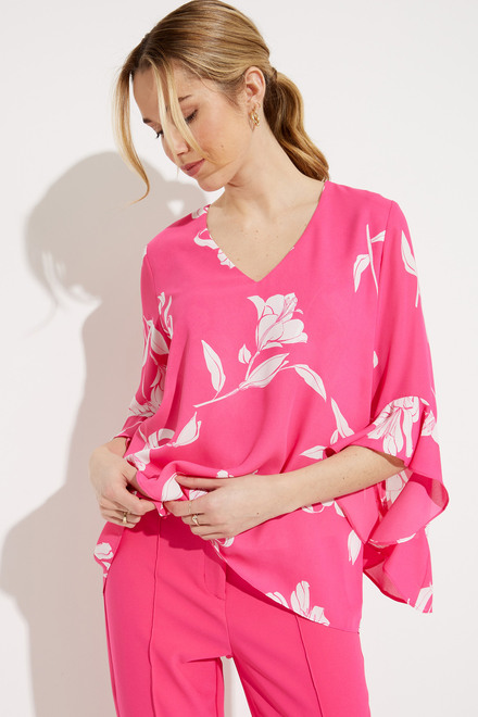 Floral Ruffle Sleeve Top Style 232139. Pink/vanilla. 4