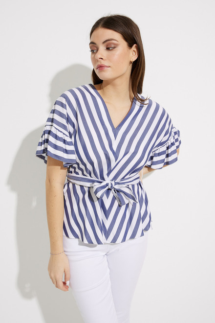 Striped Belted Top Style 232168. Blue/White