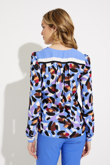 Abstract Print Wrap Blouse Style 232171. Blue/multi. 2