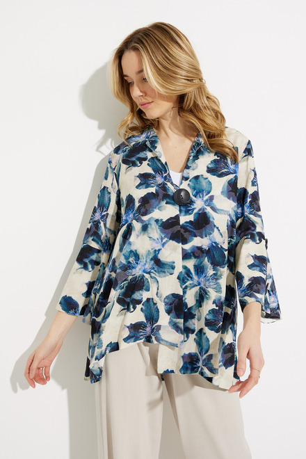 Floral Linen Shirt Style 232234. Beige/multi. 4
