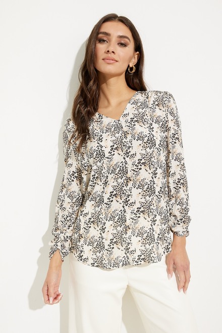 Printed V-Neck Top Style SP2392. Earth Tones. 2