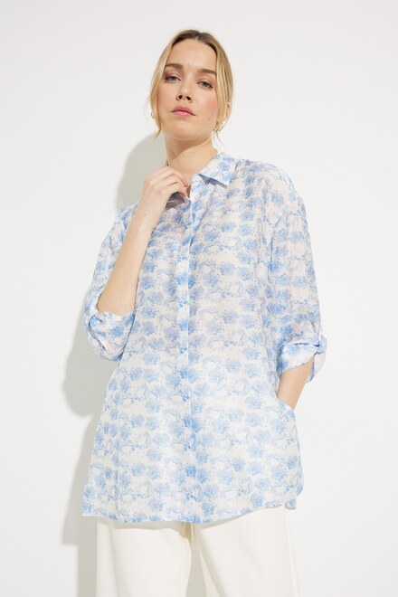 Floral Printed Button-Down Shirt Style SP2393. Soft Blue . 2