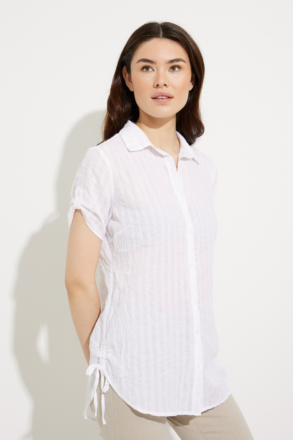 Short Sleeve Tie Detail Blouse Style A41018. White