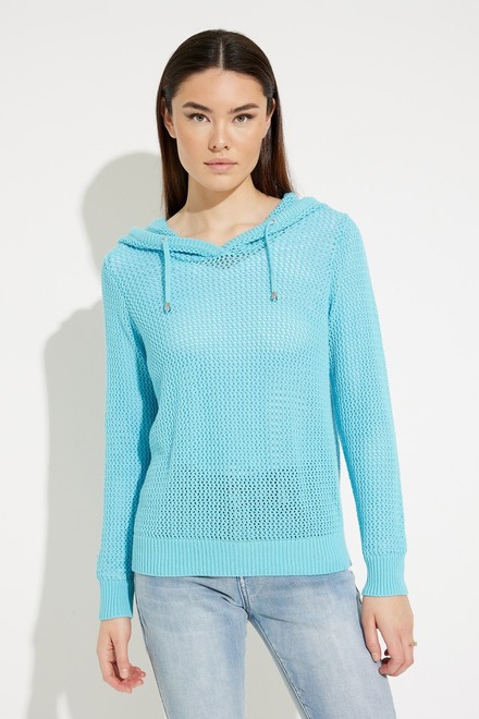 Knit Hooded Sweater Style A41028. Turquoise