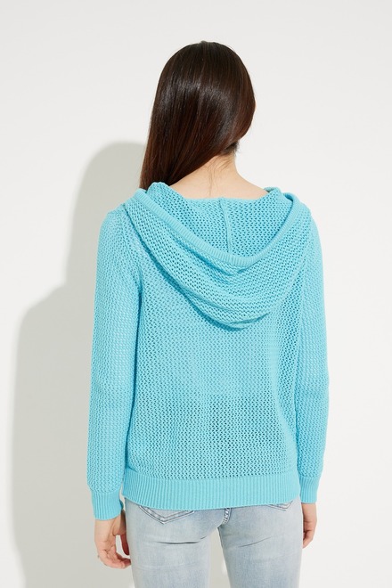 Knit Hooded Sweater Style A41028. Turquoise. 2