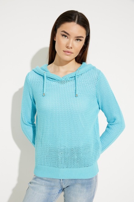 Knit Hooded Sweater Style A41028. Turquoise. 3
