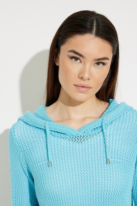 Knit Hooded Sweater Style A41028. Turquoise. 4