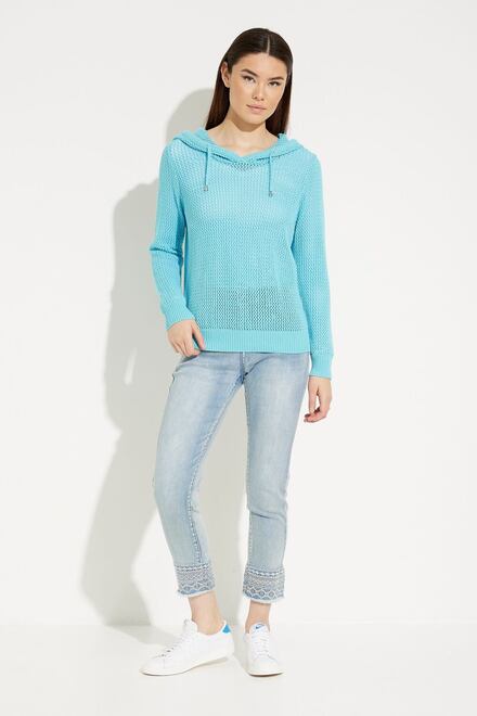 Knit Hooded Sweater Style A41028. Turquoise. 5
