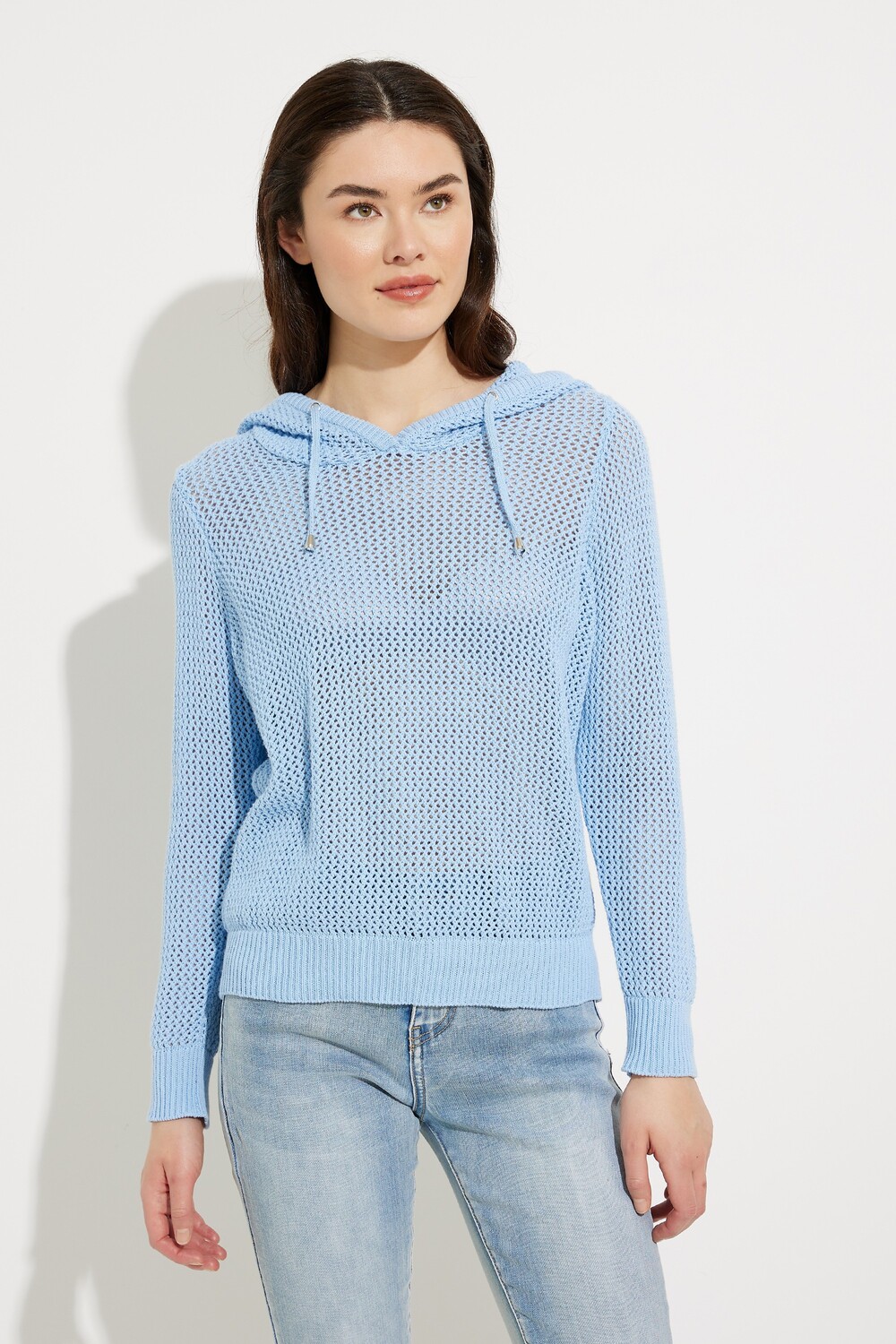 Knit Hooded Sweater Style A41028. Sky Blue