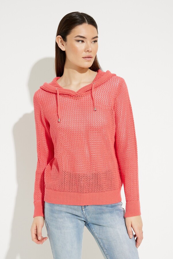 Knit Hooded Sweater Style A41028. Coral
