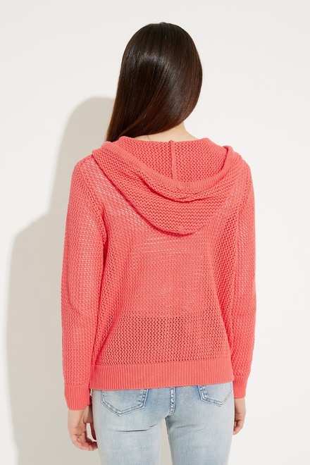 Knit Hooded Sweater Style A41028. Coral. 2