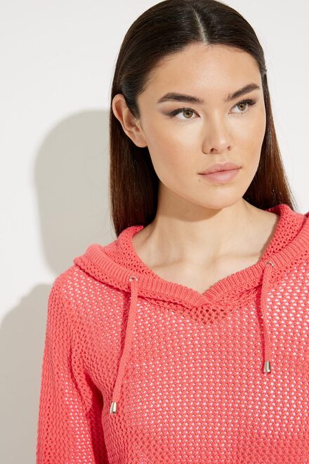 Knit Hooded Sweater Style A41028. Coral. 4