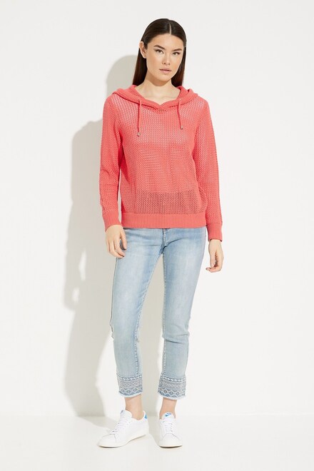 Knit Hooded Sweater Style A41028. Coral. 5