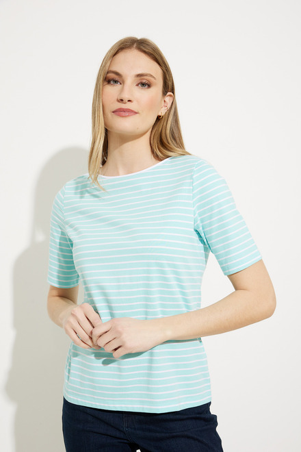 Striped Boat Neck T-Shirt Style A41058. Aqua. 4