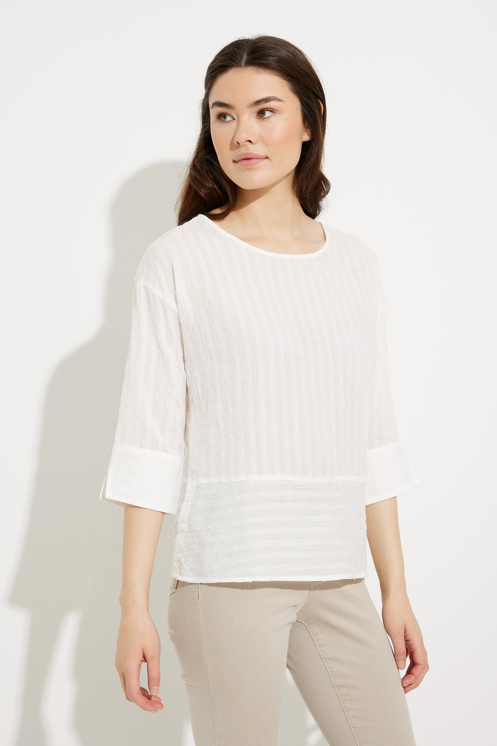 Textured Boat Neck Blouse Style A41095. White