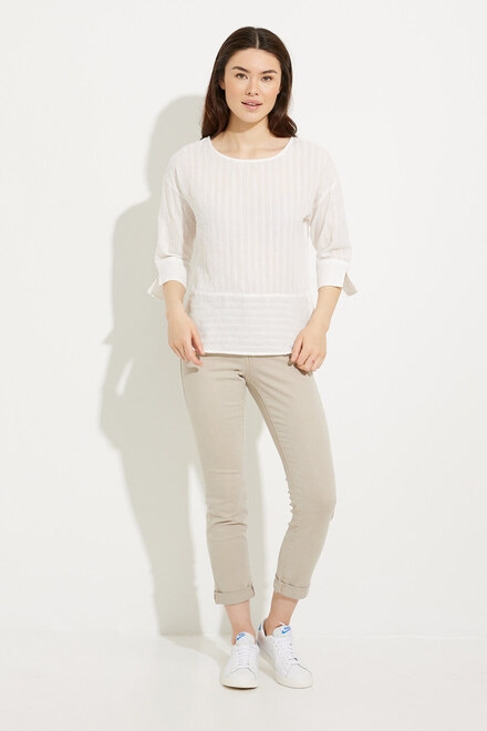 Textured Boat Neck Blouse Style A41095. White. 5