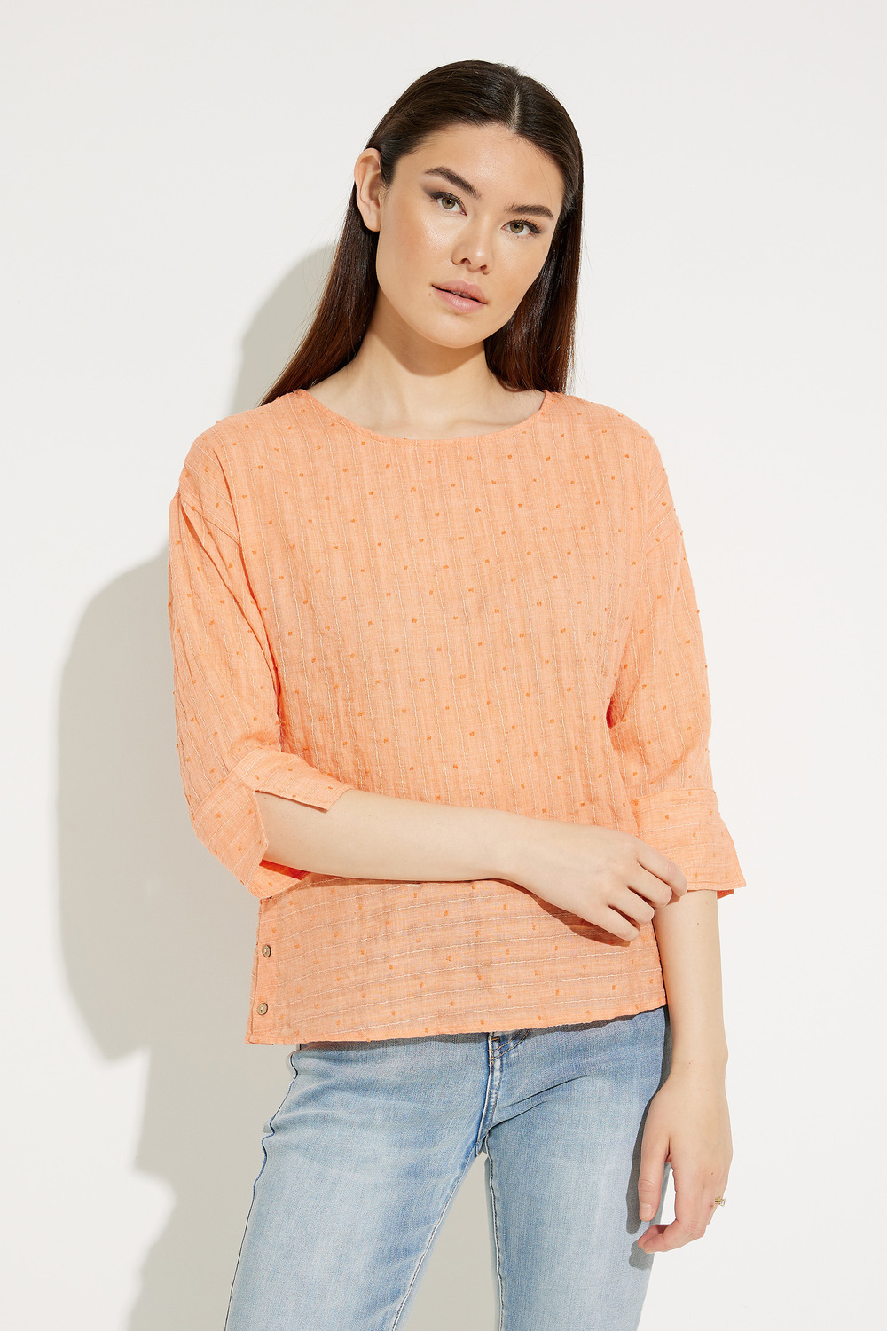Textured Boat Neck Blouse Style A41095. Orange