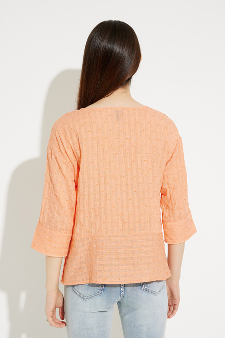Textured Boat Neck Blouse Style A41095. Orange. 2