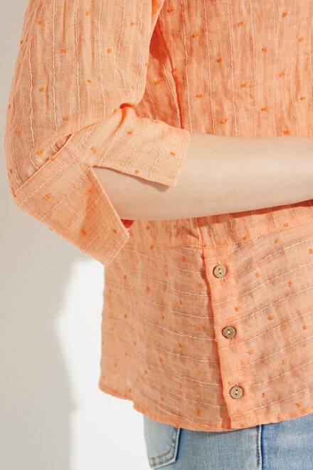 Textured Boat Neck Blouse Style A41095. Orange. 3