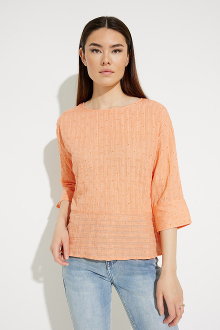 Textured Boat Neck Blouse Style A41095. Orange. 4
