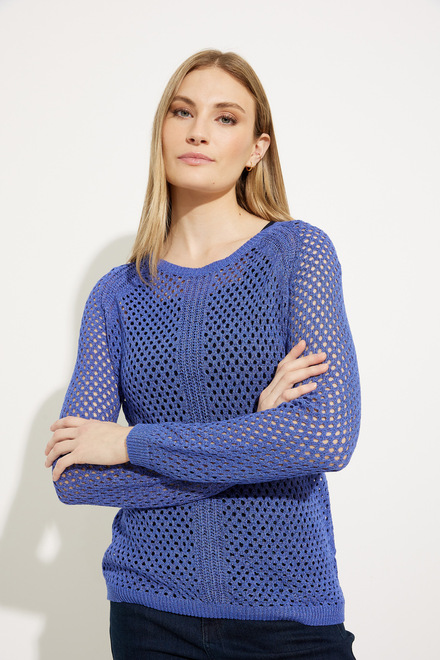 Crochet Knit Sweater Style A41105. Blue. 4